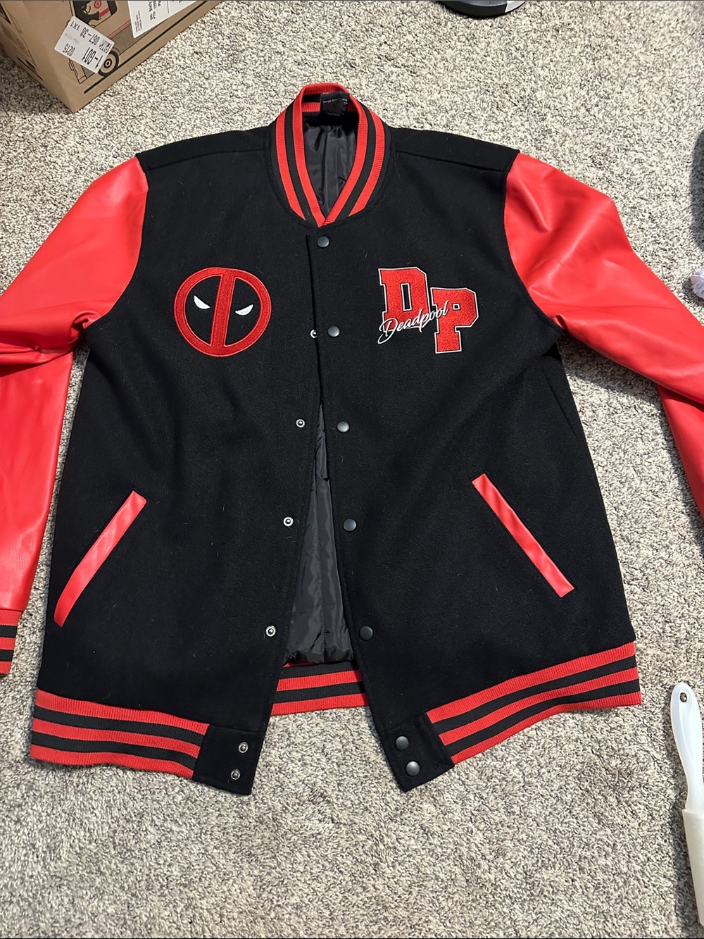 Marvel Black and Red Deadpool Varsity Bomber Jacket